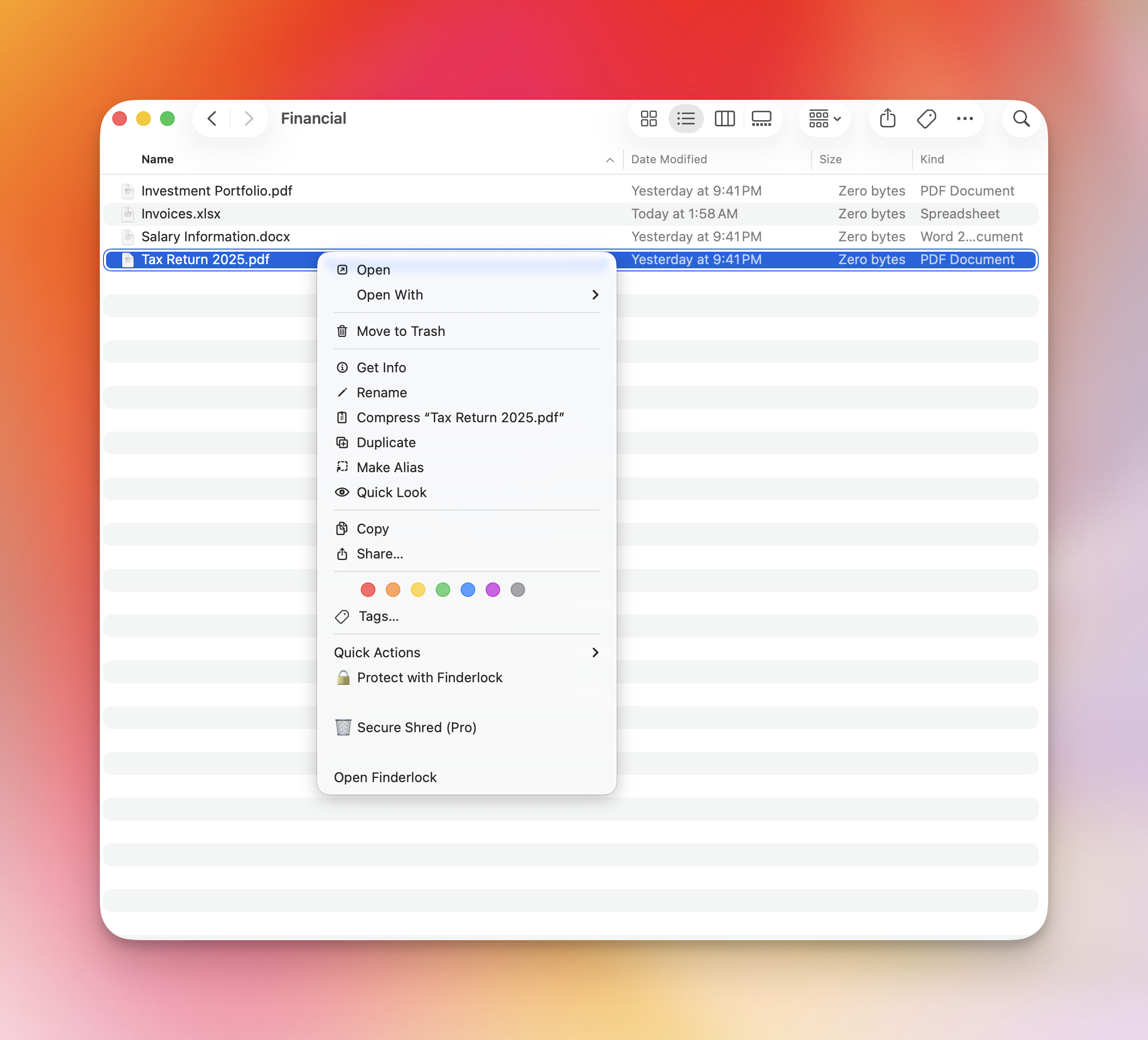 Finder context menu with Lock with Finderlock option